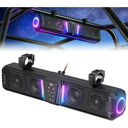 KEMIMOTO Midnight 60 26-inch UTV Sound Bar Waterproof IP66, 65Hz Deep Bass 500W Peak Power, Music Sync Multicolor Lights UTV Soundbar Bluetooth for UTV ATV Golf Cart Marine Boat fits 1"-2" Roll Bar