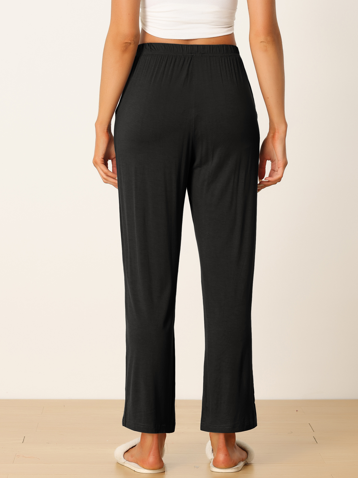 DARING DIVA Women's Flowy Cotton Wide Leg Lounge Pants L Black
