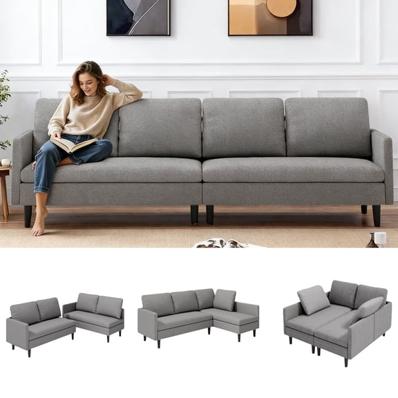 Modular Sectional Sofa, Jolifa Convertible L-Shaped Sofa for Living Room, Apartment, Light Gray