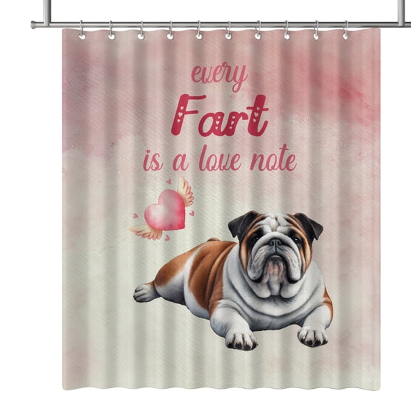 Every Fart is Love Note Bulldog Guilty Face Happy Valentine's Shower Curtain Dog Lover Gifts Idea Waterproof Bathroom Bathtub Curtain - 01016
