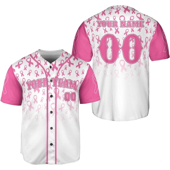 Personalized Breast Cancer Jersey, Pink Ribbon Awareness Soccer Shirt Baseball Breast Cancer Survivor Pride Jersey (S)
