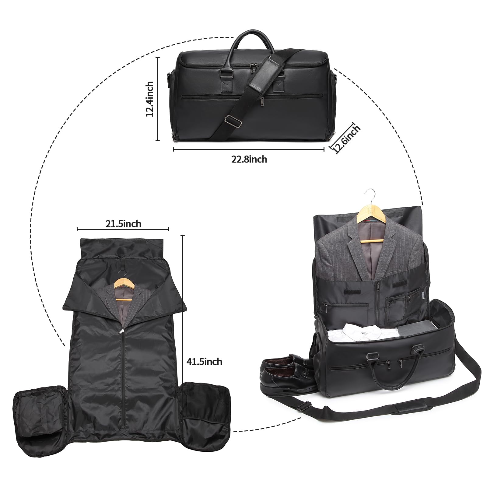 Carry On Garment Bag for Travel, Convertible Travel Garment Bag for Men Women, 2 in 1 Hanging Suitcase Suit Business Travel Bag