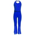 thumbnail image 2 of iiniim Girls Sequins Jumpsuit One Piece Fish Scale Performance Leotard Mermaid Mesh Halter Flared Leg Bodysuit Blue 14, 2 of 7