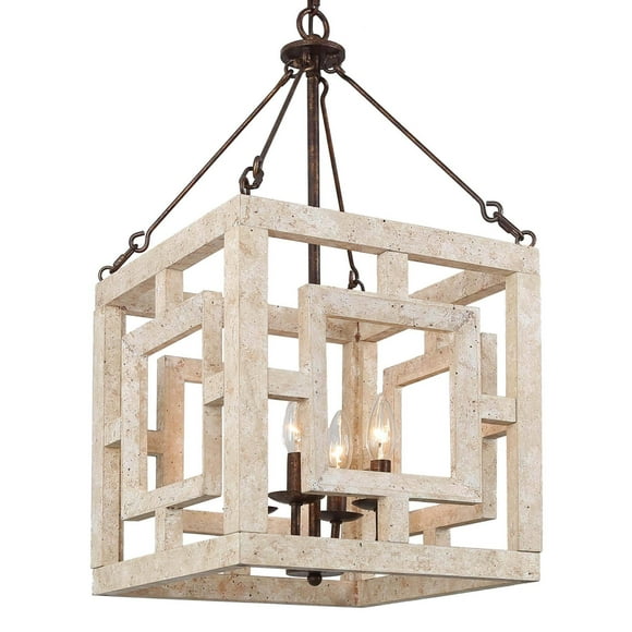 LNC Quaint 4-Light Antique White Wood and Rustic Bronze Farmhouse Square LED Kitchen Island Light, Kitchen Pendant Lighting, Foyer Pendant Lighting,14"Dx26"H,7FQBV2WM14143W7|Walmart Canada