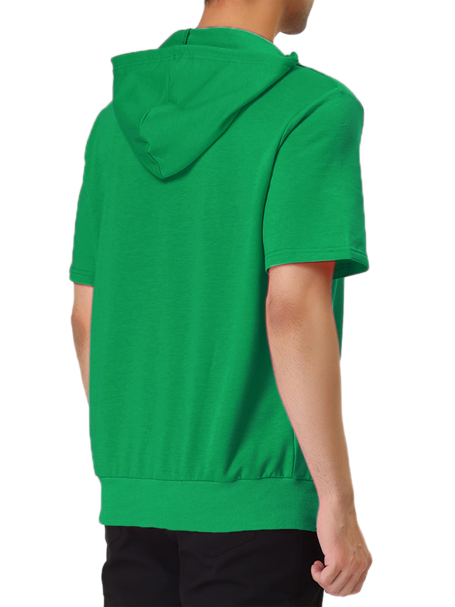 Unique Bargains Men's Short Sleeve Solid Color Zip Up Sport Hoodies M Bright Green
