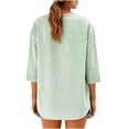 thumbnail image 5 of Uaswgudfs Women's Casual Loose Fit Striped V - neck 3/4 Sleeve Button Front Blouse Top Shirt for Women Casual Summer Outfit Green M, 5 of 6