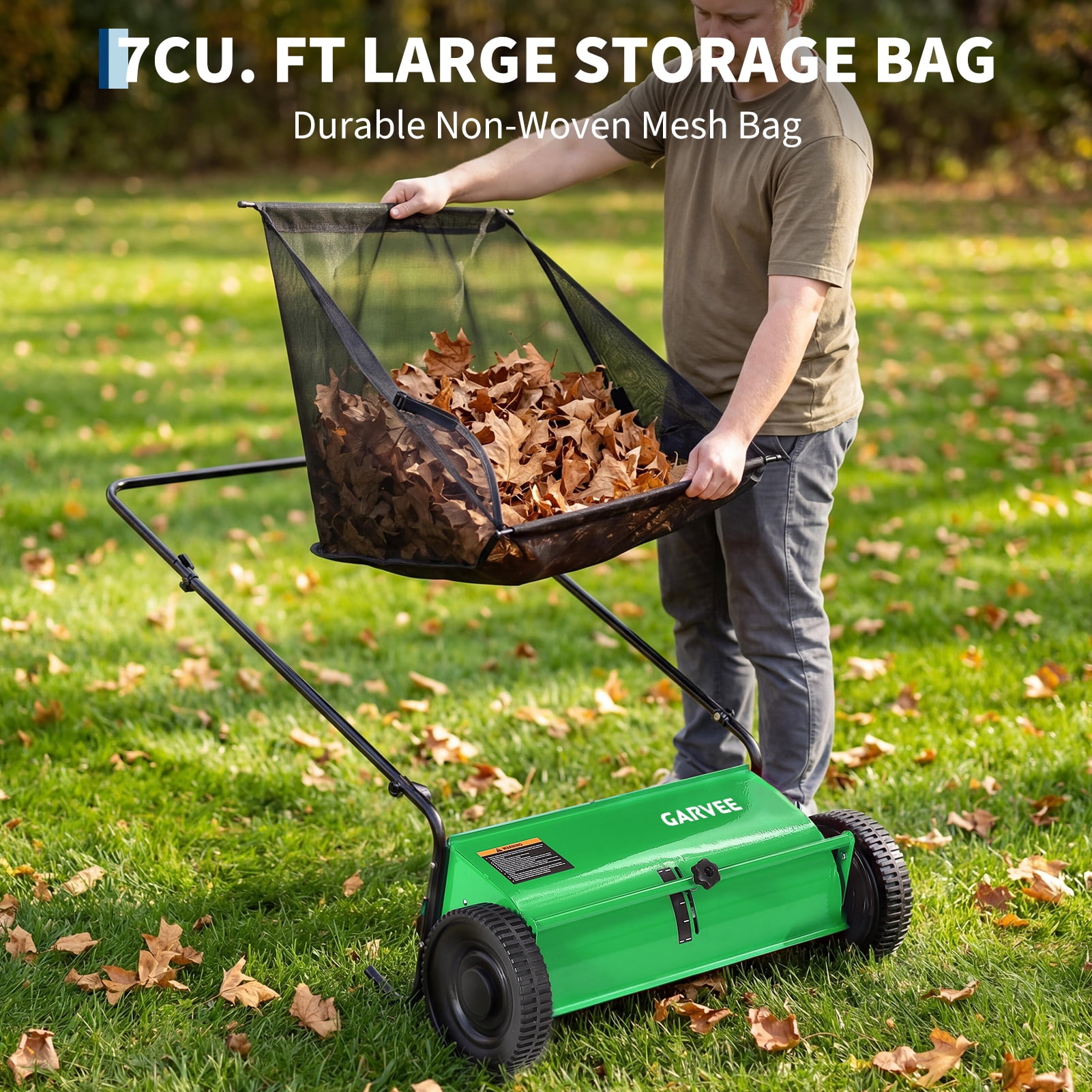26" Push Lawn Sweeper, 7 cu ft Grass Cutter & Leaf Collector with 4 High-Speed Brushes, Durable Steel Walk-Behind Sweeper for Yard Cleanup