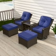 thumbnail image 3 of EAGLE PEAK Azure Bay 5 Pieces Wicker Outdoor Patio Furniture Set, Swivel Rocking Chairs with Ottomans, Side Table, Brown Wicker, Blue, 3 of 10