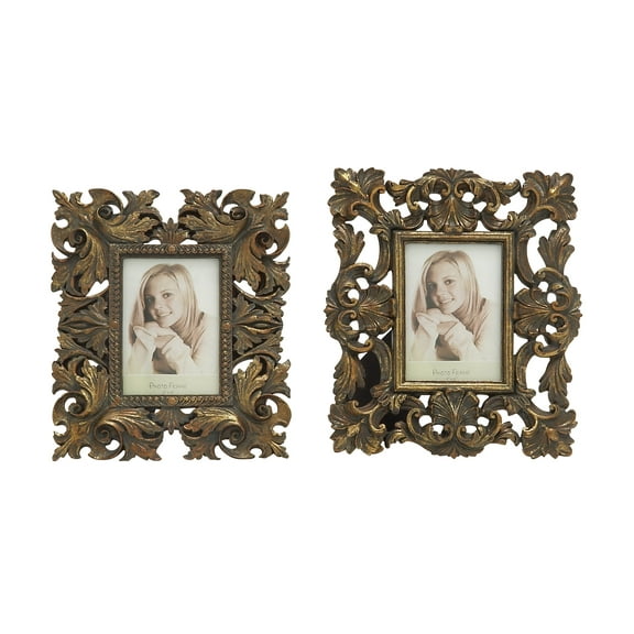 DecMode 4" x 6" Handmade Intricate Carved Gold Scroll Photo Frame (2 Count)