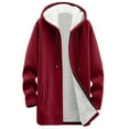 thumbnail image 6 of Winter Coats for Women Oversized Sherpa Lined Warm Long Zip Up Hoodies Casual Loose Cozy Solid Thick Fleece Jacket Red XL, 6 of 6