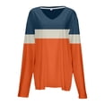 thumbnail image 4 of Spring Tops For Women Summer Color Block V Neck Long Sleeve Loose Casual Fashion Shirts Pullover Tee Shirts Holiday Wear,Orange,XL, 4 of 5