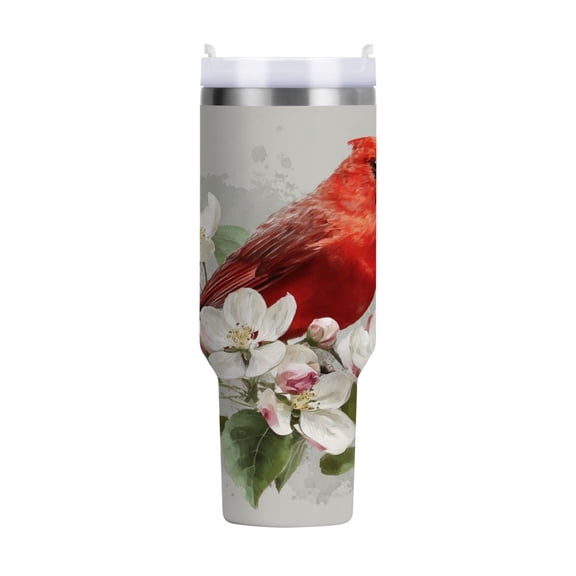 40 oz Insulated Stainless Steel Tumbler Double Wall Stainless Steel Tumbler with 2-Way Drinking Beautiful Red Bird