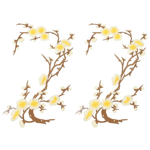 2 Pcs Plum Blossom Iron-on Patches, Flower Embroidery Appliques Sew on Patch Decoration Applique for Holes Jeans Dress Backpack Hats DIY Clothes