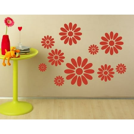 Vinyl Flowers Abstract Flowers Set Wall Decal - wall decal, sticker, mural vinyl art home decors - 1089 - Violet, 47in x 35in ()