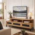 thumbnail image 2 of Mid-Century Modern Entertainment Center for 55"/60"/65"/75" TV, TV Stand Media Console with 3 Drawers,Natural, 2 of 9
