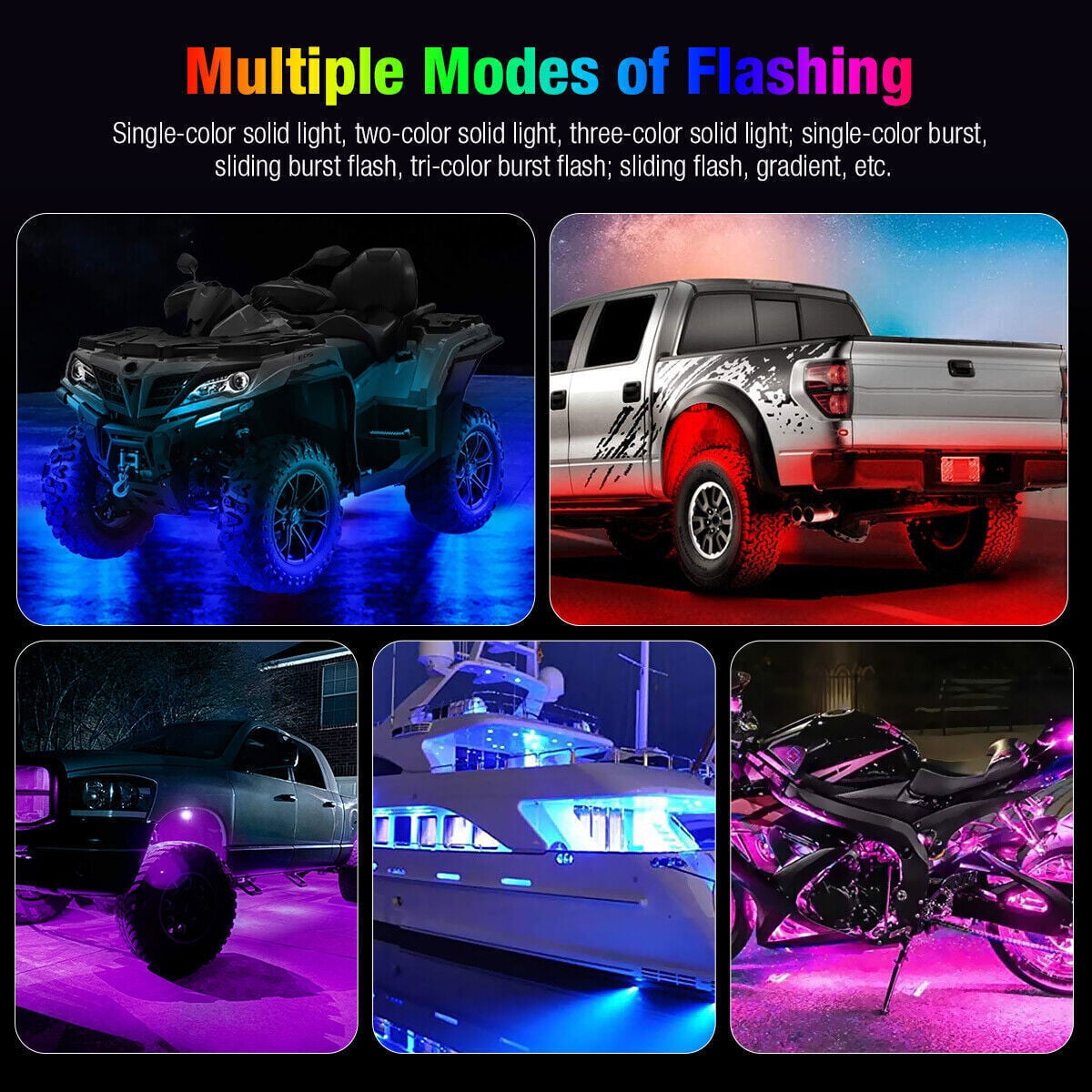 10x RGB LED Pods Rock Light Kit Neon Lamp Bluetooth Music Control