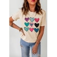 thumbnail image 3 of POGLIP Women's Khaki Valentines Multi Pattern Heart Print T Shirt, 3 of 6
