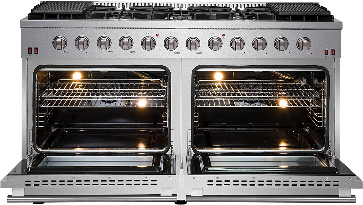 Forno Galiano 60-Inch Freestanding Gas Range, 10 Burners, Double Ovens, Griddle, Energy Efficient