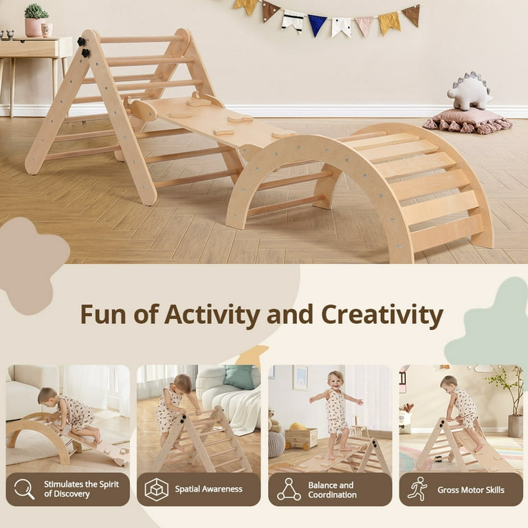 Pikler Triangle Set, RongTrading 8 in 1 Montessori Climbing Set, Wooden Climbing Toys, with Arch, Ramp, Ladder, Tent and Cushion, Indoor Jungle Gym Pikler Triangle Set, RongTrading 8 in 1 Montessori Climbing Set, Wooden Climbing Toys, with Arch, Ramp, Ladder, Tent and Cushion, Indoor Jungle Gym