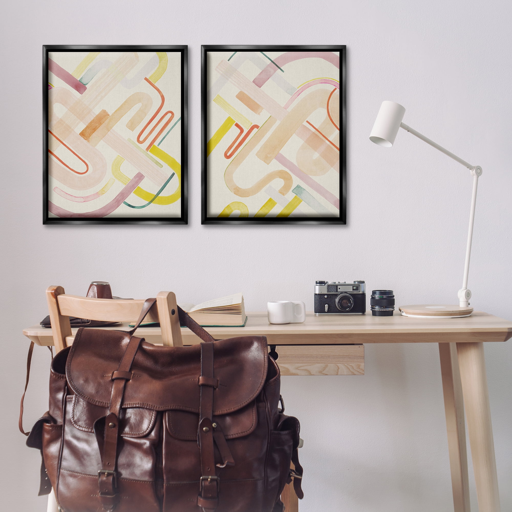 Stupell Industries Retro Neutral Patterns Abstract Painting Black Floater Framed Canvas Art Print Wall Art, 31 x 25, Set of 2