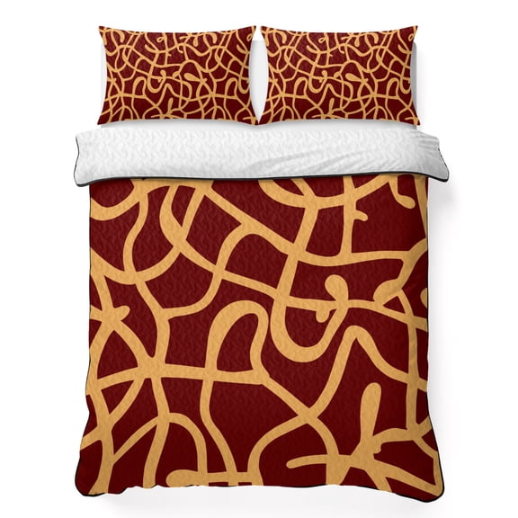 Quilts King Size Bedding Set, Abstract Boho Lightweight Quilted Comforter, Middle Century Rustic Orange Red Texture Soft Reversible Bedspread Coverlet with Pillow Covers for All Season, 96" x 106"