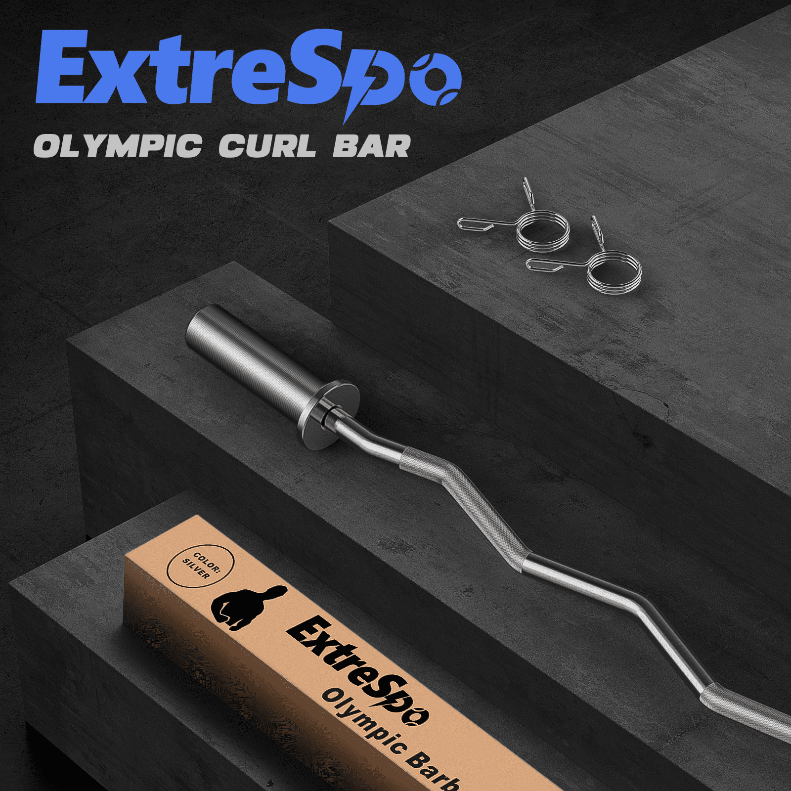 Olympic EZ Curl Barbell Bar, 47" EZ Curl Bar for Weight Lifting, Biceps, Triceps, Back/Leg Muscle Group Exercise,Chrome Curling Bar for 2 Inch Weight Plates,with 2 Spring Collars
