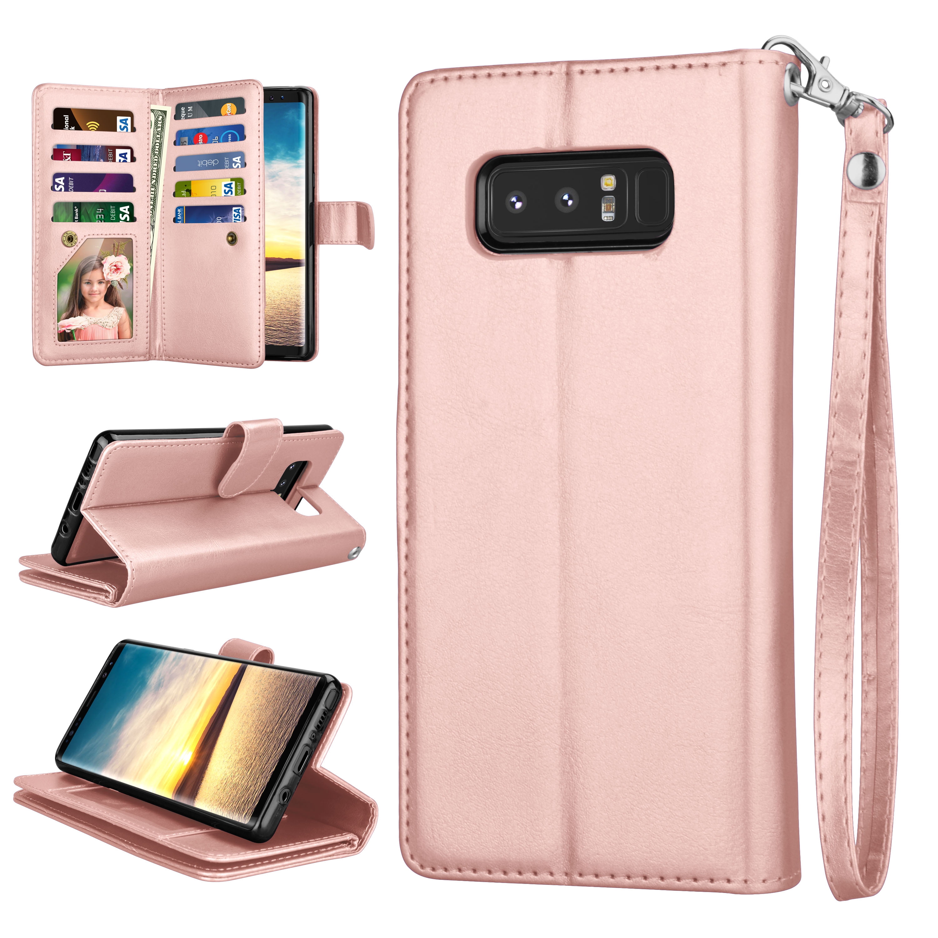 Samsung Galaxy Note8 Flip Case Cover for Samsung Galaxy Note8 Leather Card Holders Mobile Phone case Extra-Shockproof Business Kickstand with Free Waterproof-Bag 