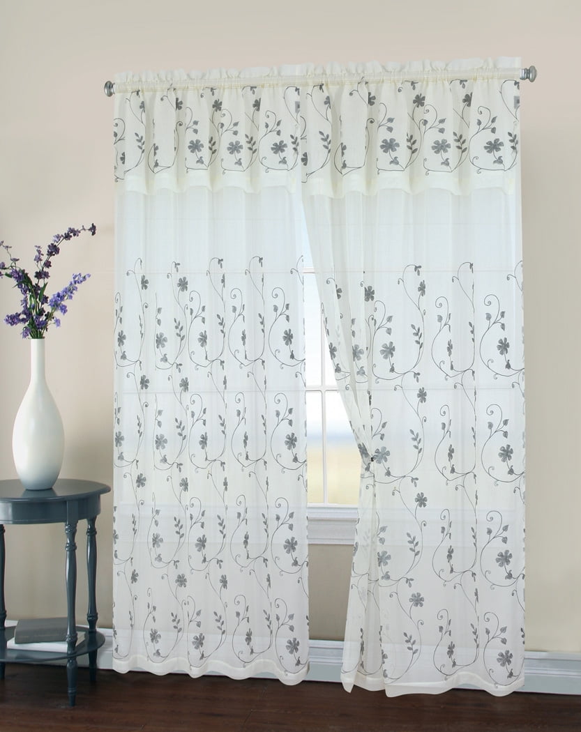 2 Pack, Regal Home Collections Malta Embroidery Sheer Curtain Panel
