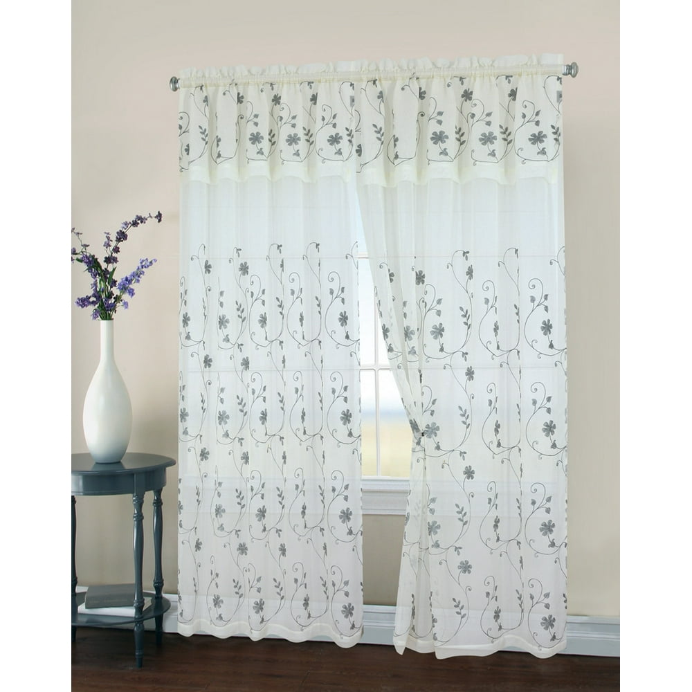 2 Pack, Regal Home Collections Malta Embroidery Sheer Curtain Panel
