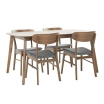 GDF Studio Balfern Mid Century Modern Fabric Upholstered 5 Piece Dining Set, Dark Gray and Walnut