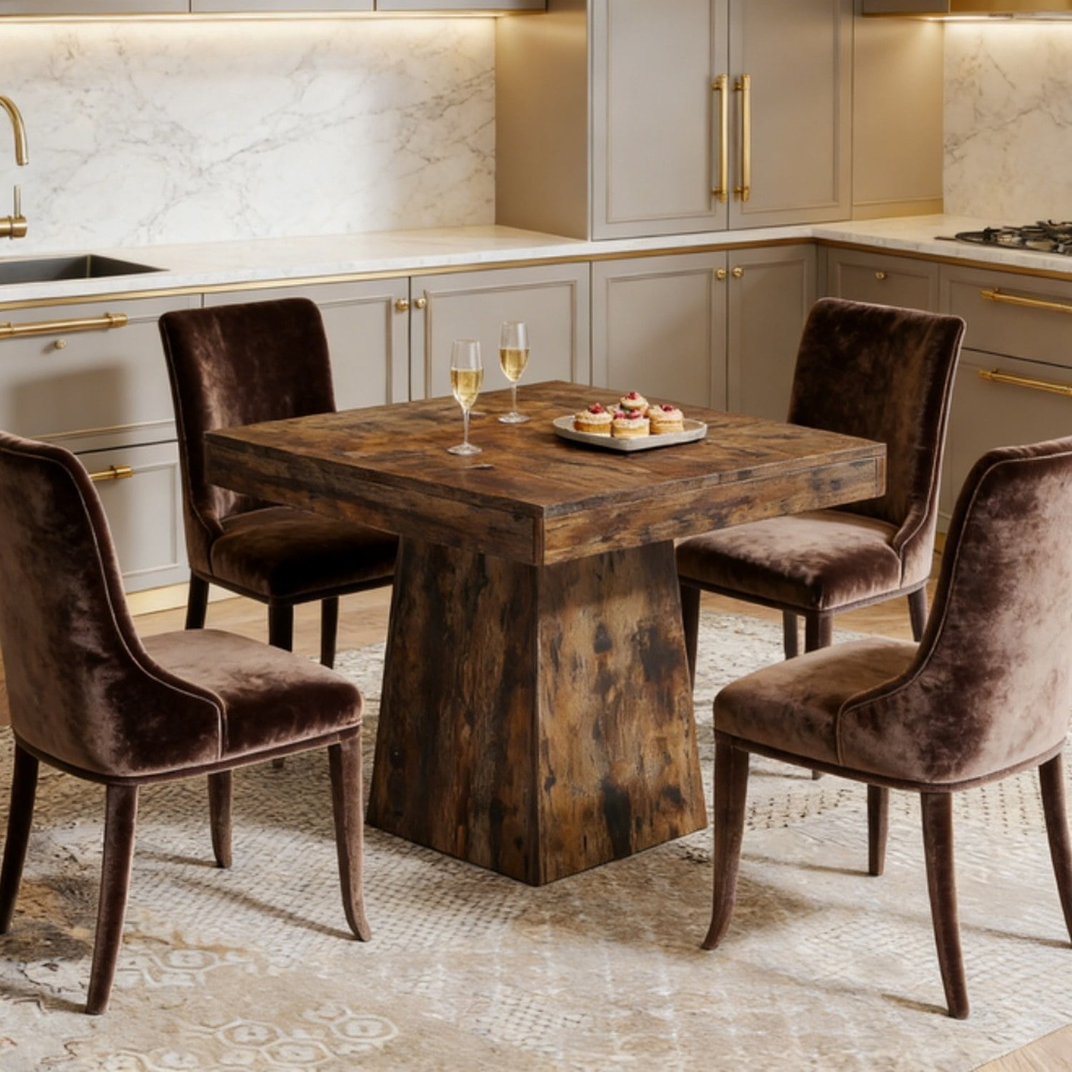 Dining Table, Farmhouse Style, Seats 4, Grey Wood Grain, 31.5 in L x 31.5 in W x 29.53 in H