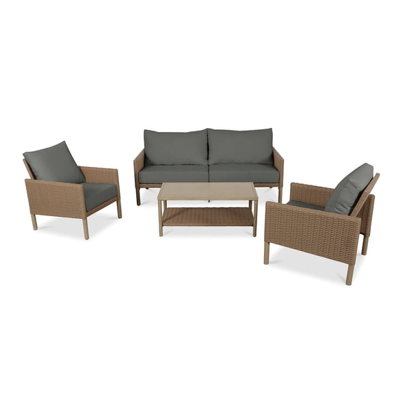 AE Outdoor 4-Piece Wicker Patio Furniture Set, Outdoor Conversation Set with Coffee Table and Removable Thickened Cushions, Modern Sectional Sofa for Backyard, Garden & Lawn