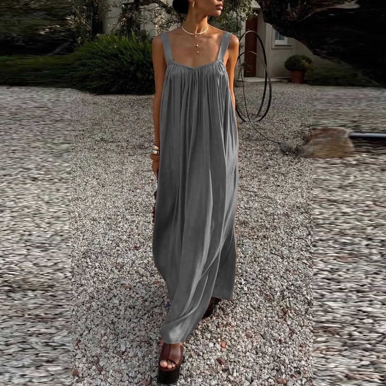 grey tube top dress Yangnuo Women's Strapless Maxi Casual Flowy Sleeveless Sundress Gray S, Size: Small winter wool blend coat
