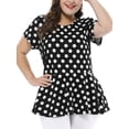 thumbnail image 6 of Unique Bargains Women's Plus Size Short Sleeves Polka Dots Outfits Fashion Peplum Blouse, 6 of 7