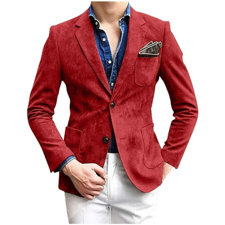 HOOMEUMY Men s Suede Blazer Slim Fit Button Up Jacket Solid Color Formal Business Wedding Party Blazer Red Large Suede Red XL