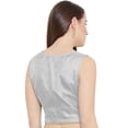 thumbnail image 3 of eloria Women Round Neck Sari Top Blouse Casual Short Sleeve With Triangle Lace, Art Silk Color : Light Grey, SIZE : 36, 3 of 5