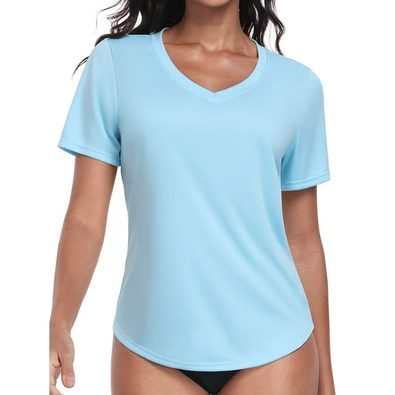 Charmo Womens Shorts Sleeve Swim Shirts UPF 50 Sun Protection Rashiguard Hiking Runing Shirt Tops