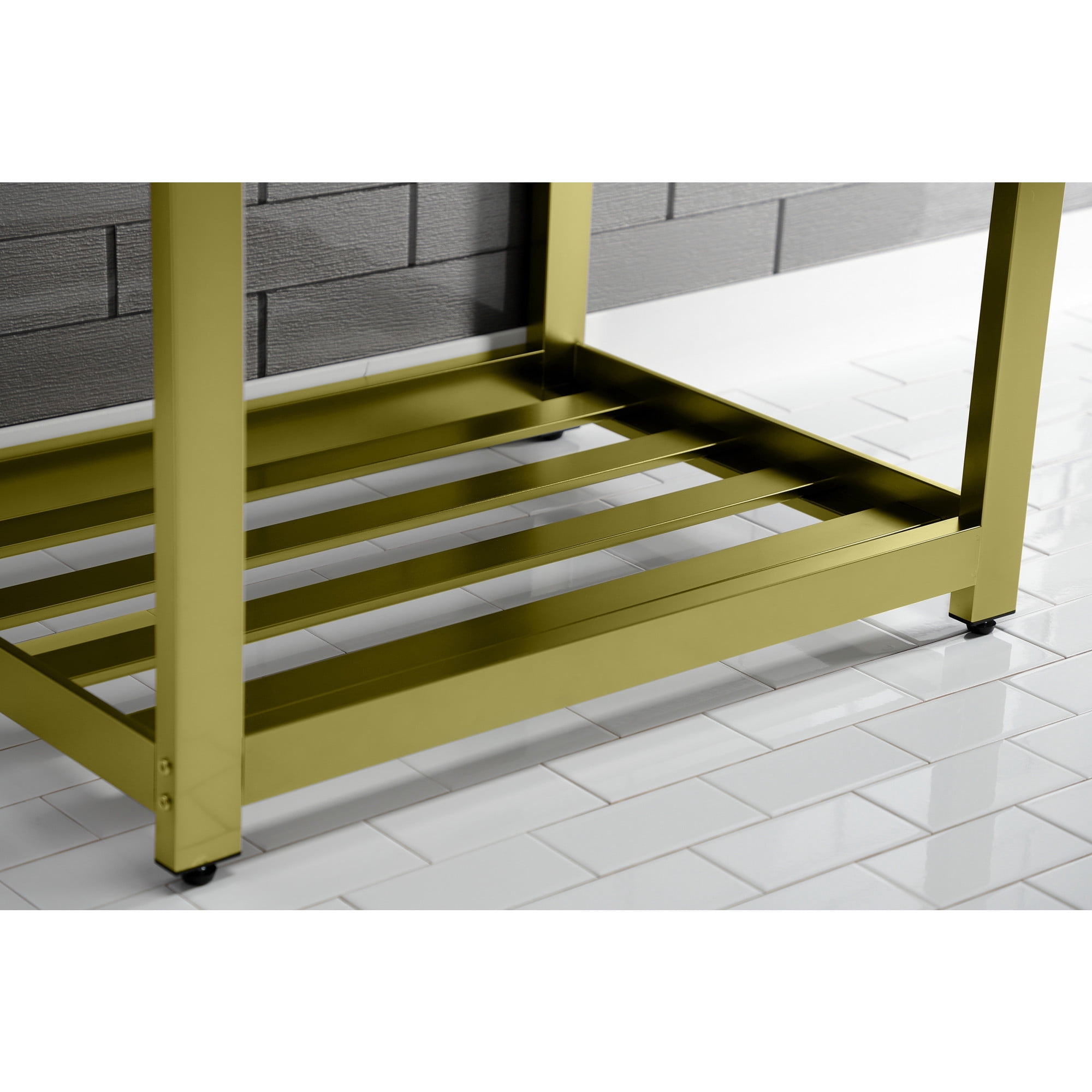 Kingston Brass VWP3122A7 Quadras 31" Ceramic Console Sink with Steel Base and Shelf (1-Hole), White/Brushed Brass
