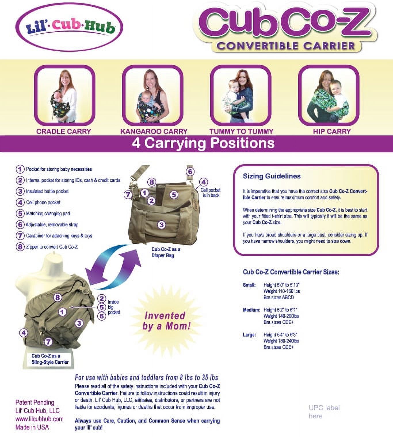 Lil' Cub Hub Cub Co-Z Convertible Carrier - Wildflowers, Small