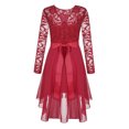 thumbnail image 2 of YONGHS Girls Elegant Lace Flower Girl Dress Long Sleeve A-Line High Low Hem Junior Bridesmaid Dress Burgundy 10, 2 of 7