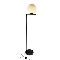 EQLight EQMCFK04 Mid Century 62 in. Black Floor Lamp with White Glass Globe Shade