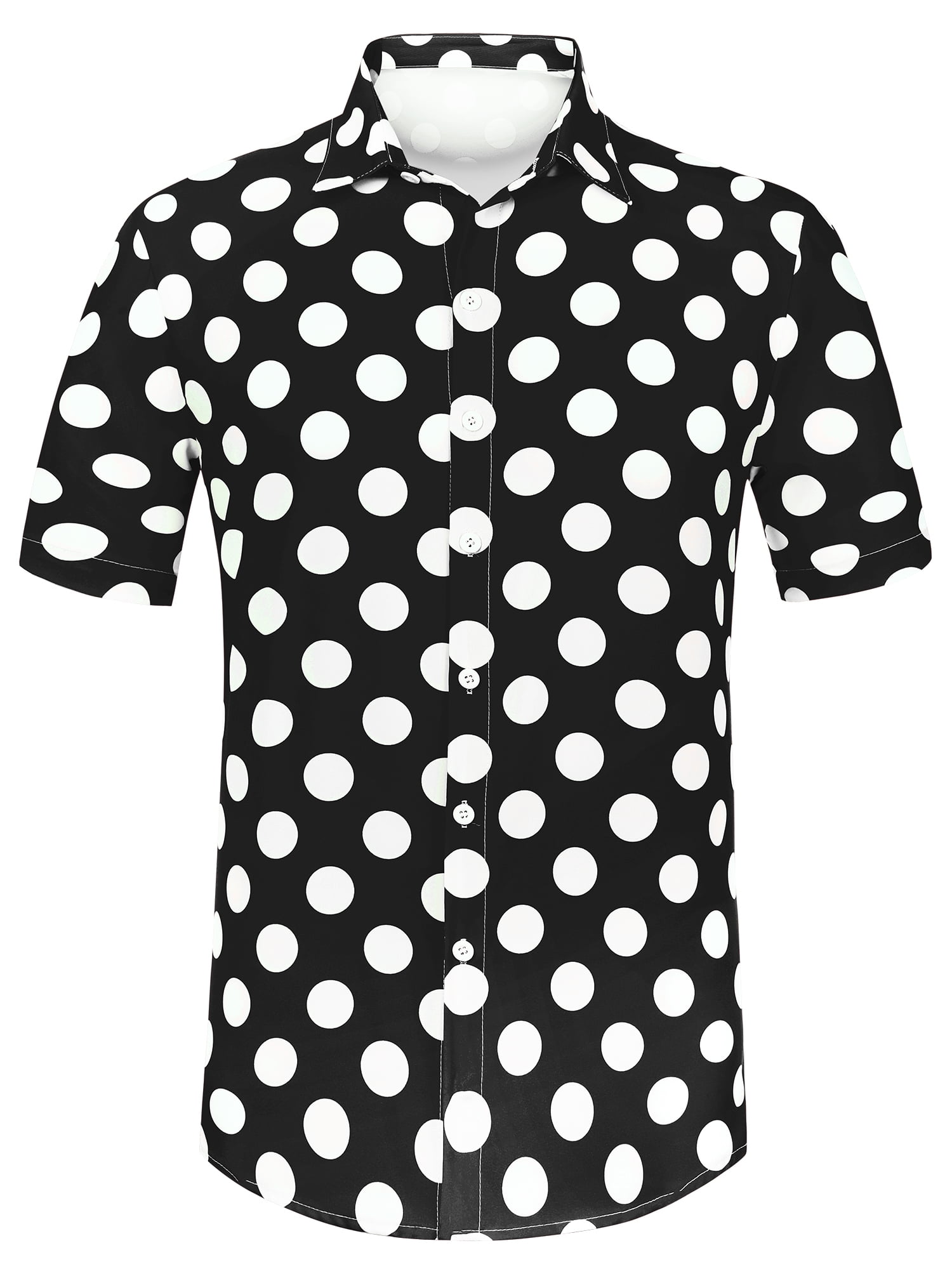 Unique Bargains Men's Summer Polka Dots Shirt Button Down Short Sleeves Shirts S Black