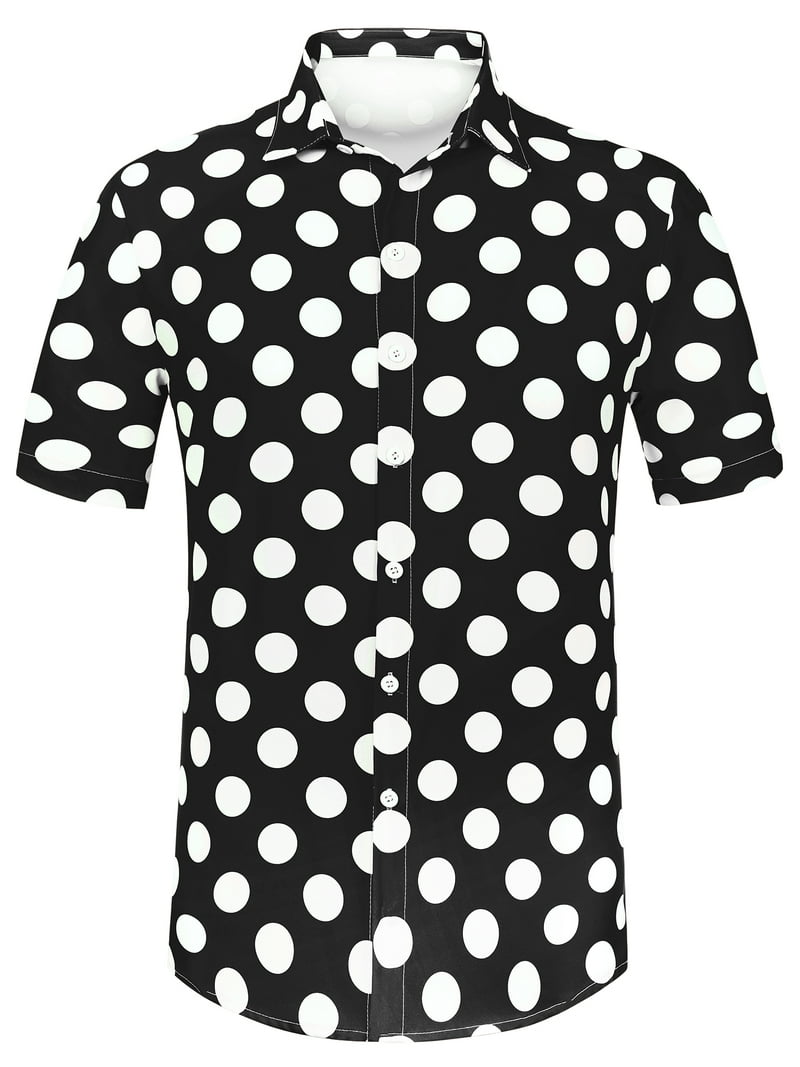 Unique Bargains Men's Summer Polka Dots Shirt Button Down Short