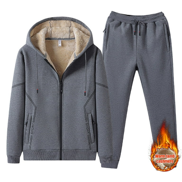 YYDGH On Clearance Mens Sherpa Fleece Lined Tracksuits 2 Piece