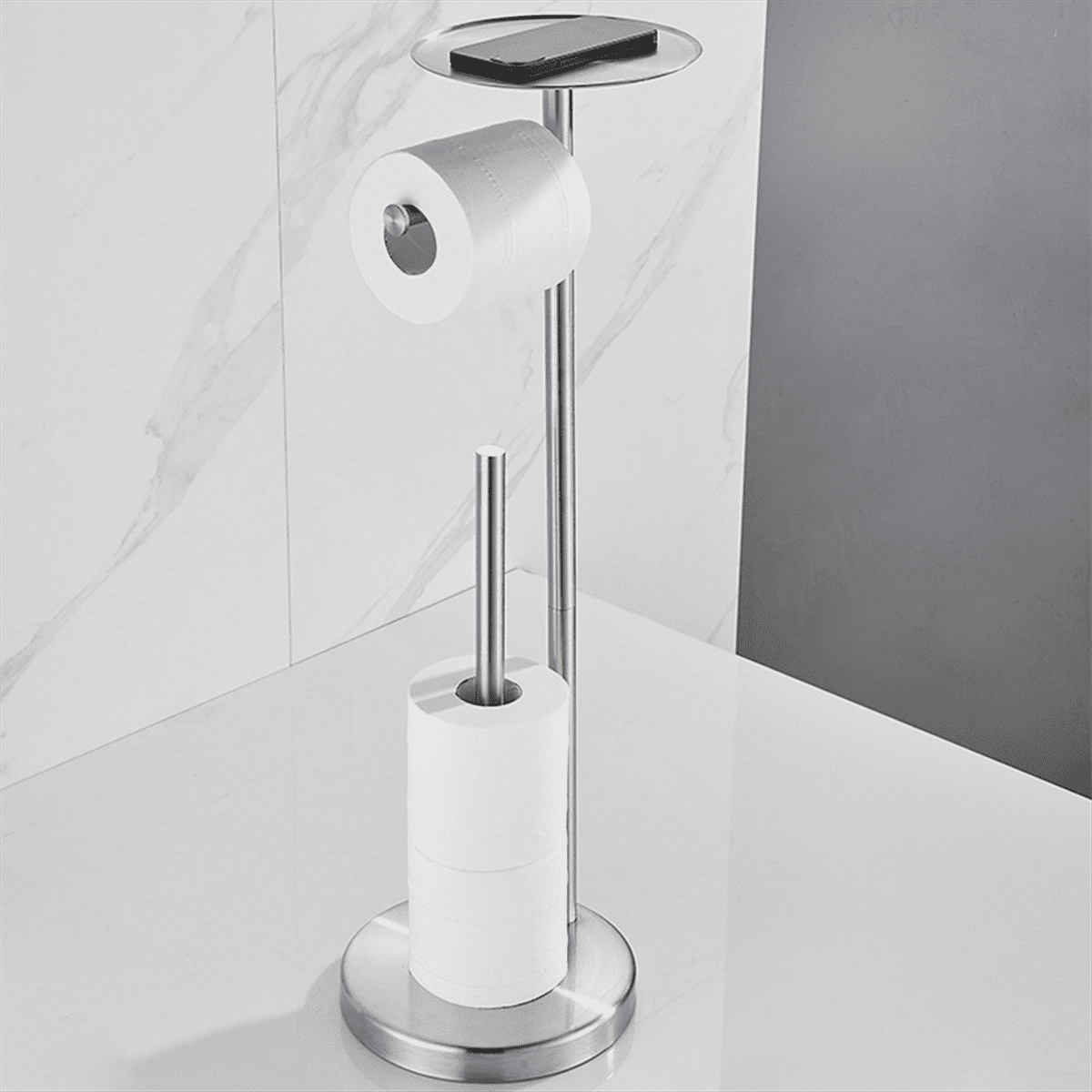 Freestanding Toilet Roll Holders Stainless Steel Anti-Rust Standing Toilet Paper Stand with Heavy, Brushed Gold,1 x Vertical roll holder,Brushed Gold