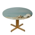 thumbnail image 3 of JEUXUS Beach Wood Texture Elastic Edge Round Tablecloth Shell Starfish Fitted Table Cover Waterproof Wipeable Round Table Cloth for Parties Outdoor Dining Table Decor Pads, 3 of 7