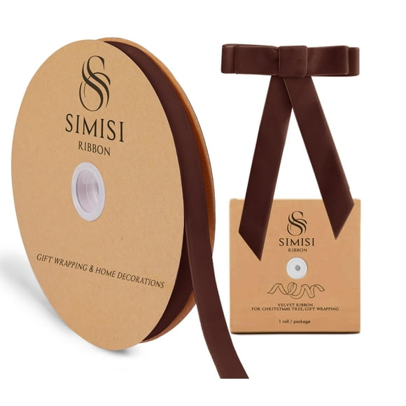 Cinta decorativa SIMISI RIBBON, terciopelo marrón, 1,6 cm x 23 m