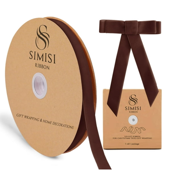 Cinta decorativa SIMISI RIBBON, terciopelo marrón, 1,6 cm x 23 m
