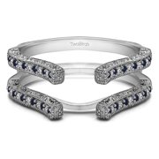 Diamonds (G,I2) and Sapphire Mounted in Sterling Silver Cathedral Filigree Wedding Ring Guard (0.36ctw)