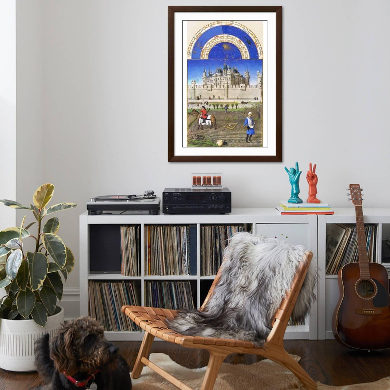 Art.com Le Tres Riches Heures Du Duc De Berry - October Art Print by Paul Herman & Jean Limbourg, Brown Frame Wall Art, 32" x 44"